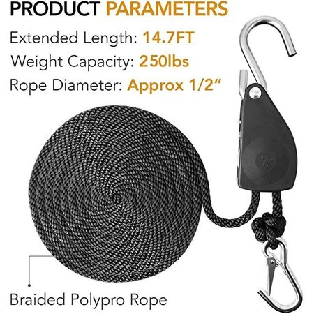 Ipower 2 Pack 1/2 Inch 13-Feet Long Heavy Duty Adjustable Rope Clip Hanger, 2PK GLROPEW2X2